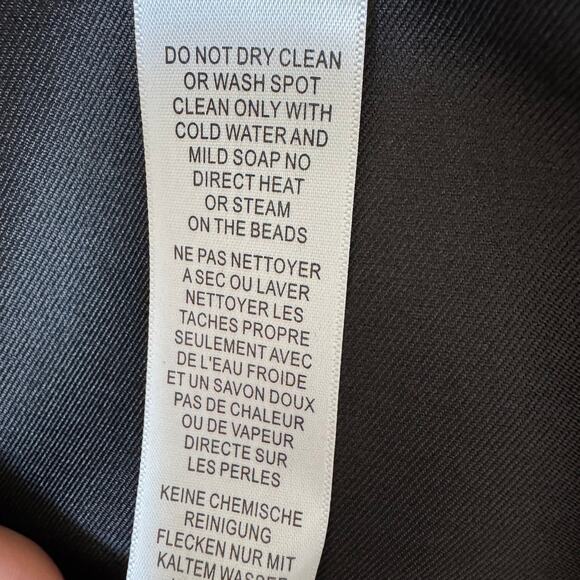 Adrianna Papell Black Satin Beaded Mesh V-Neck Evening Gown Size 4P - Picture 9 of 11